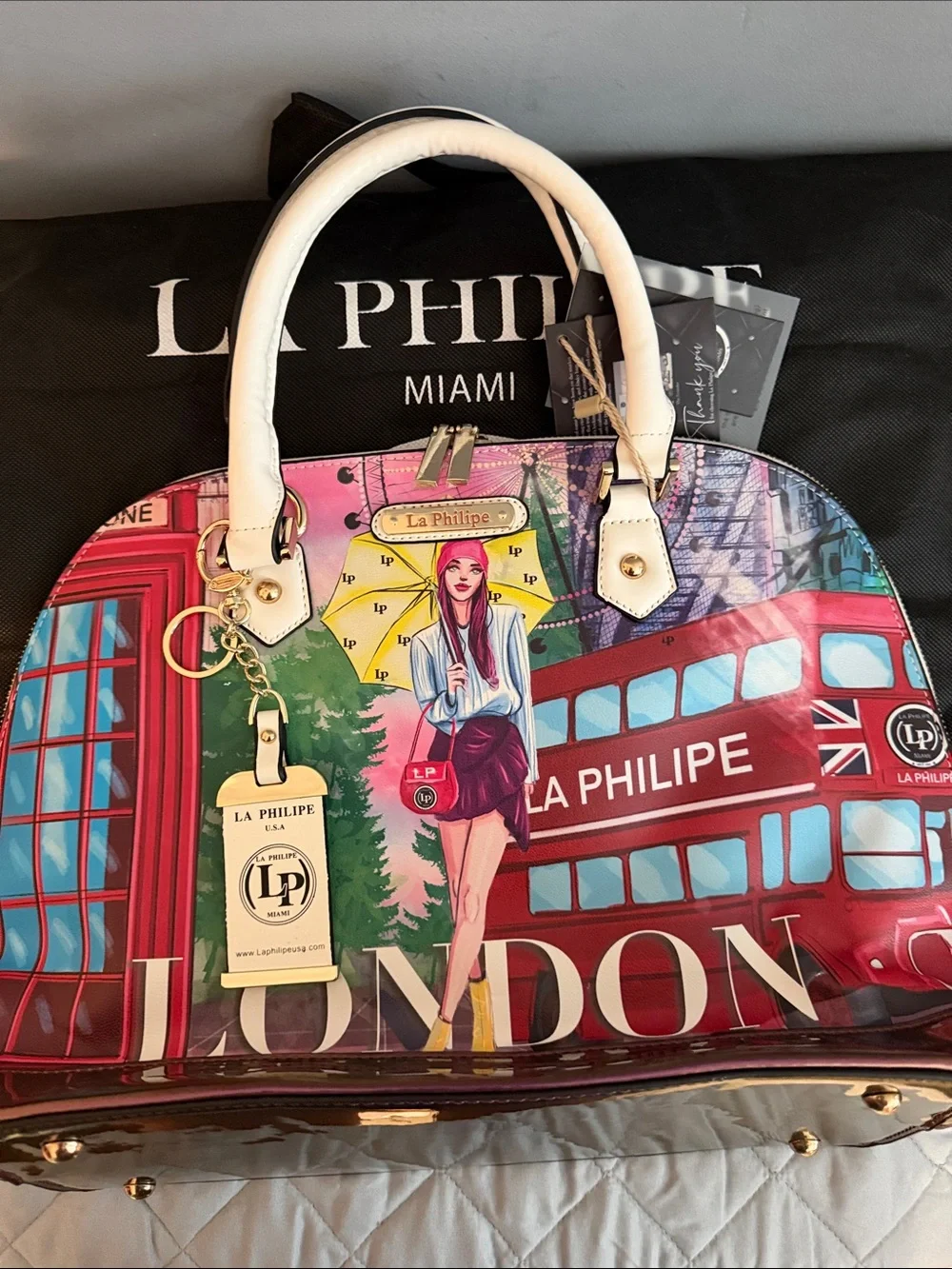 London Graphic Dome Satchel - White & Multicolor